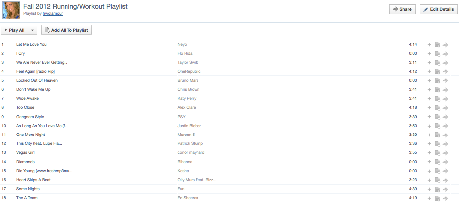 Fall 2012 Workout Playlist Listen Online Fall 2012 Workout Playlist Listen Online