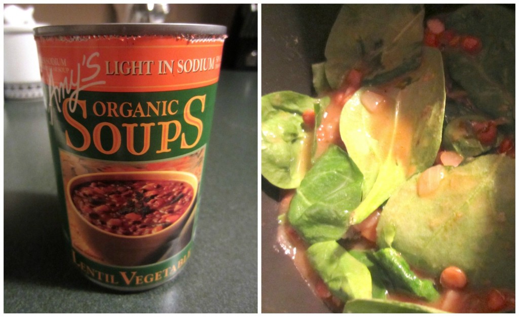 adding spinach to lentil vegetable soup
